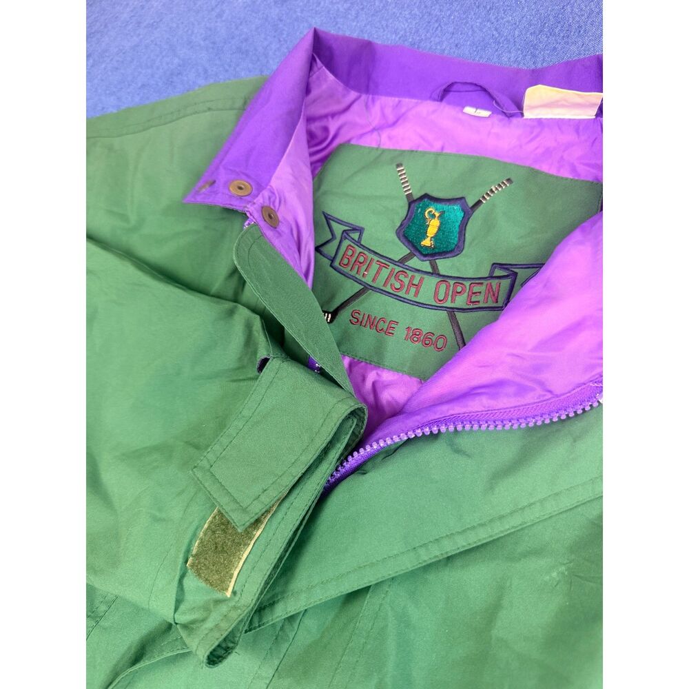 Vintage British Open Golf Jacket Large Green Purple Colorblock Windbreaker